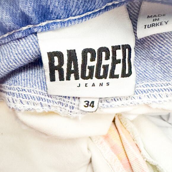 The Ragged Priest Jeans Patchwork Checkered Jeans Lime Green Salmon Blue Size 34 - Picture 6 of 9